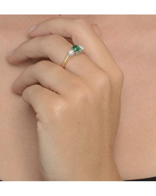 The Diamond Store Green Emerald 0.70Ct And Lab Diamonds G/Vs 0.50Ct 18K Ring Fet23-G