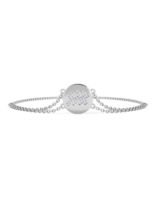 The Diamond Store White Astrology Aquarius 0.07Ct Lab Grown Diamond Adjustable Medallion Bracelet Sterling