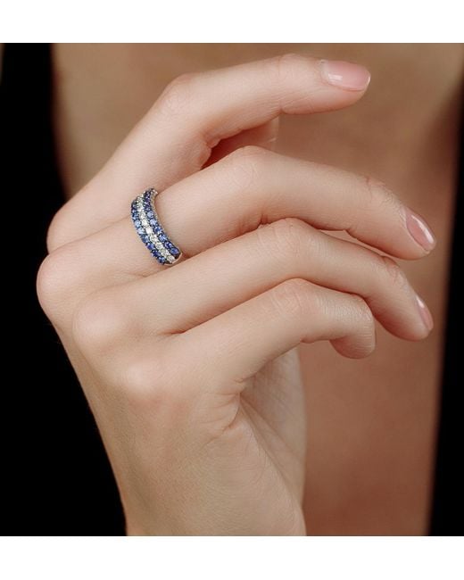 The Diamond Store Blue Sapphire And Diamond Triple Row Asteria Eternity Ring 18K