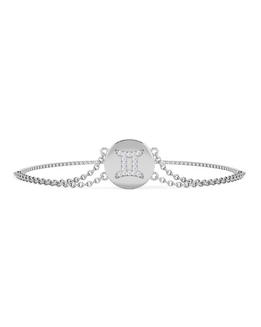 The Diamond Store White Astrology Gemini 0.07Ct Lab Grown Diamond Adjustable Medallion Bracelet Sterling