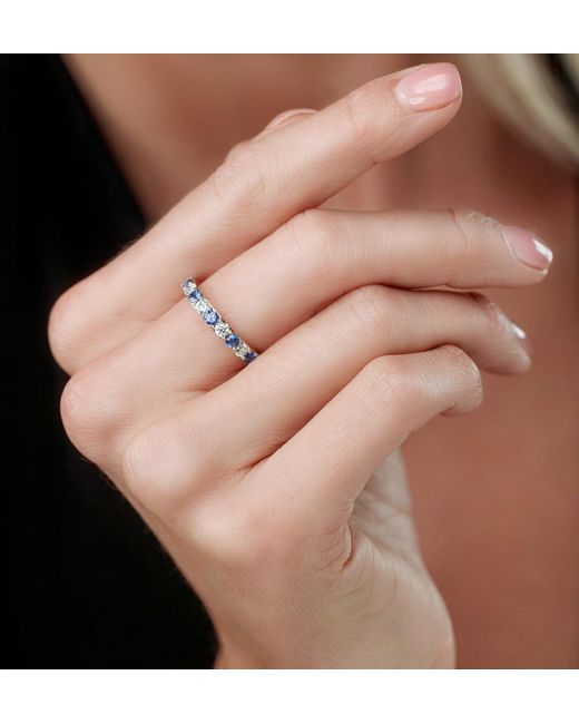The Diamond Store Blue Sapphire And 0.50Ct Lab Diamond Asteria Eternity Ring 9K