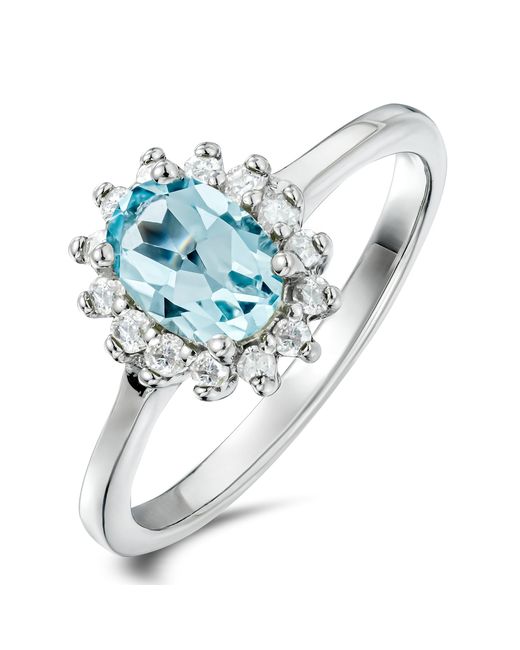 The Diamond Store Blue Topaz 0.95Ct And Diamond 925 Sterling Ring