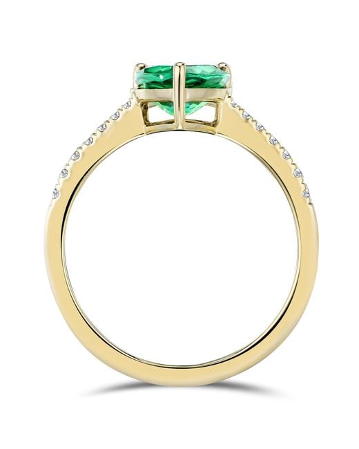 The Diamond Store Green Astra 2.30Ct Lab Emerald And Diamond Shoulder Set Pear Cut Ring