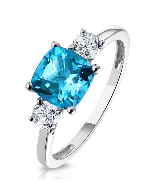 The Diamond Store Blue 2.50Ct Cushion Cut Topaz Lab Diamond Asteria Ring 9K