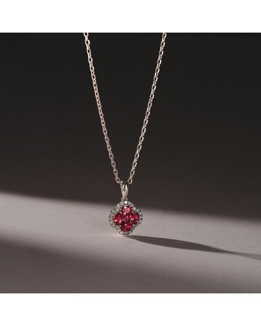 The Diamond Store Red Alegria 0.90Ct Lab Ruby Halo Pendant Necklace