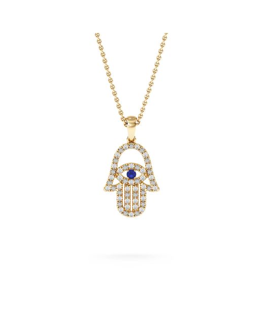 The Diamond Store Metallic Hamsa Fortune 0.05Ct Sapphire And 0.25Ct Lab Grown Diamond Pendant Necklace