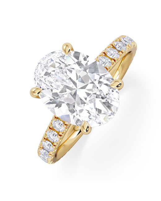 The Diamond Store White Amora Oval 3.00Ct Hidden Halo Lab Diamond Engagement Ring With Side Stones Set