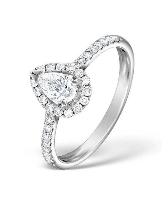 The Diamond Store White Halo Engagement Ring Ella 0.81Ct Vs Pear Shape Diamond 18K