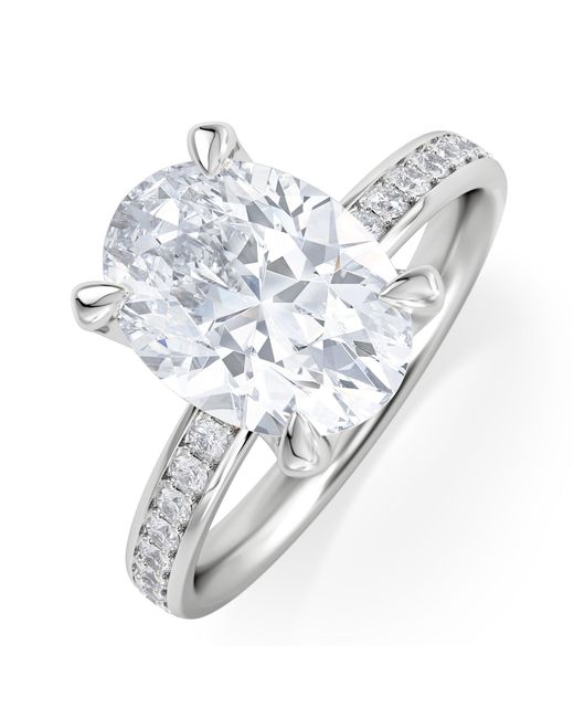 The Diamond Store White Origin 3.30Ct Oval Cut Lab Diamond Solitaire Engagement Ring With Side Stones