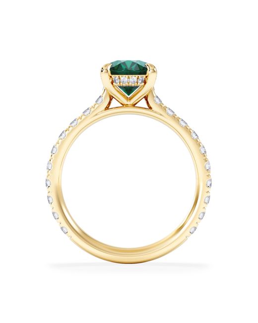 The Diamond Store Green Amora Gem 2.00Ct Oval Cut Lab Emerald Hidden Halo Engagement Ring With Side Stones
