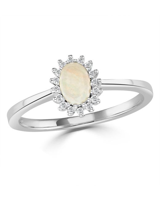 The Diamond Store Metallic Opal 6 X 4Mm And Diamond 9K Ring