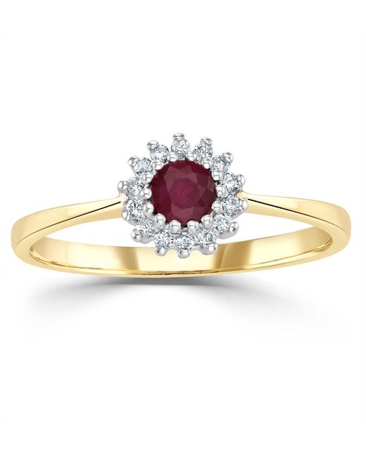 The Diamond Store Metallic Ruby 3.5 X 3.5Mm And Diamond 9K Ring