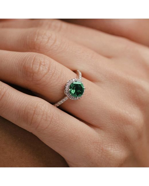 The Diamond Store Green Astra 2.50Ct Lab Emerald And Diamond Halo Shoulder Set Round Cut