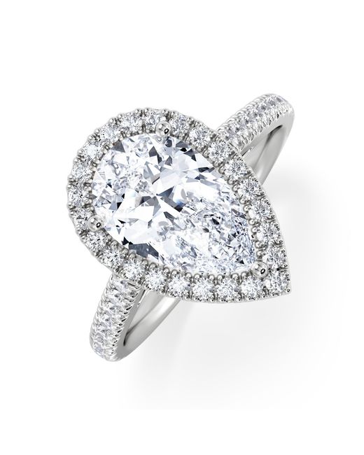 The Diamond Store White Diana Lab Diamond Pear Halo Engagement Ring 18Kw 2.60Ct F/Vs1