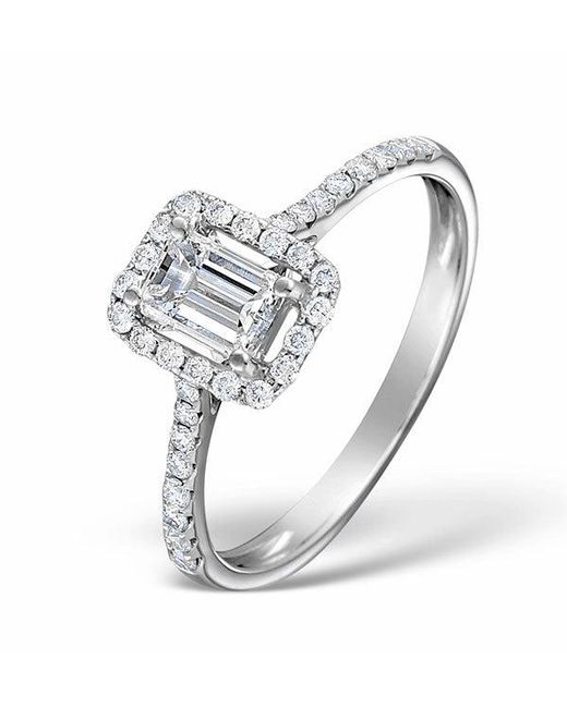 The Diamond Store Metallic Halo Engagement Ring Ella 0.80Ct Vs Emerald Cut Diamonds 18Kw