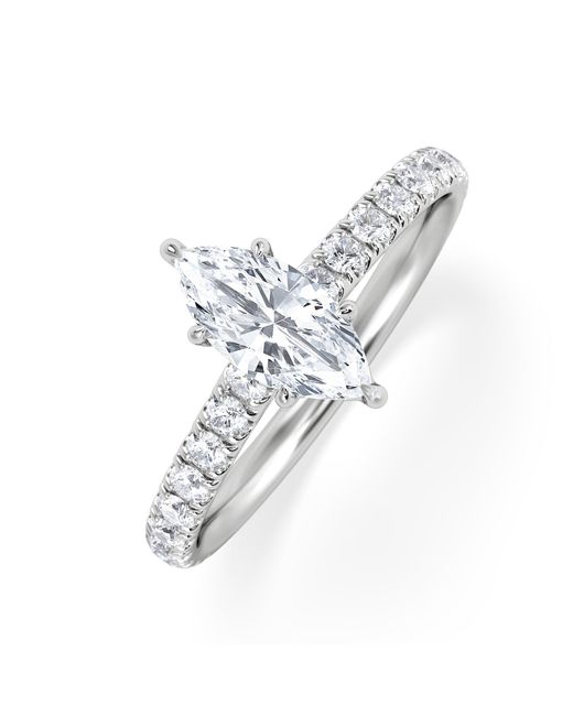 The Diamond Store White Amora Marquise 0.97Ct Hidden Halo Lab Diamond Engagement Ring With Side Stones Set