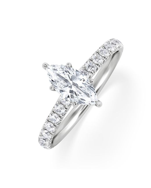 The Diamond Store White Amora Marquise 0.97Ct Hidden Halo Diamond Engagement Ring With Side Stones Set