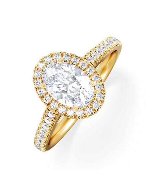 The Diamond Store Metallic Georgina Lab Oval Diamond Halo Engagement Ring 18K 1.55Ct F/Vs1