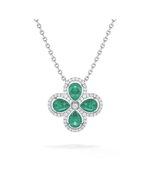 The Diamond Store Green Bloom 3.20Ct Lab Emerald And Lab Diamond Necklace