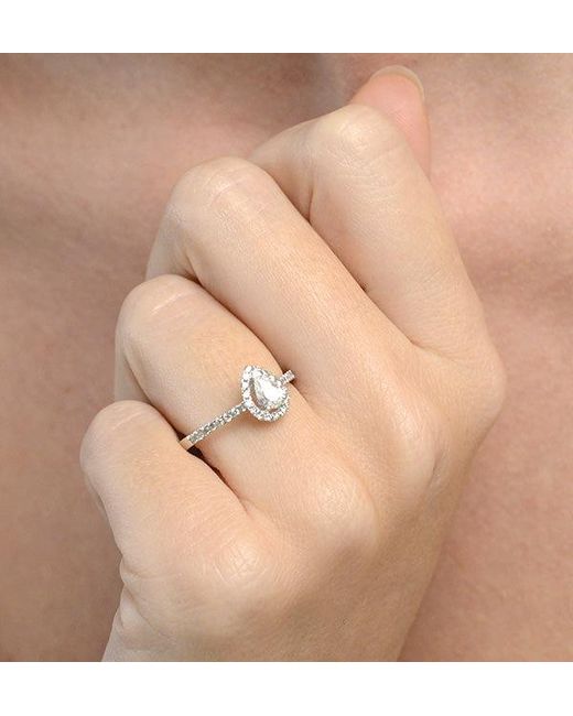 The Diamond Store White Halo Engagement Ring Ella 0.81Ct Vs Pear Shape Diamond 18K