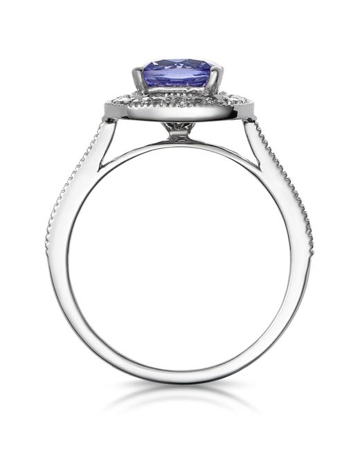 The Diamond Store Metallic 1.60Ct Cushion Tanzanite Diamond Halo Asteria Ring