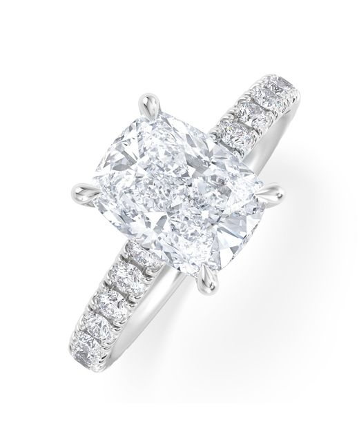 The Diamond Store White Amora 2.00Ct Elongated Cushion Cut Lab Diamond Hidden Halo Engagement Ring With Side Stones