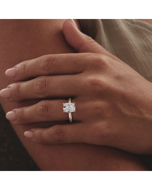 The Diamond Store Blue Amora 3.00Ct Elongated Cushion Cut Lab Diamond Hidden Halo Solitaire Engagement Ring