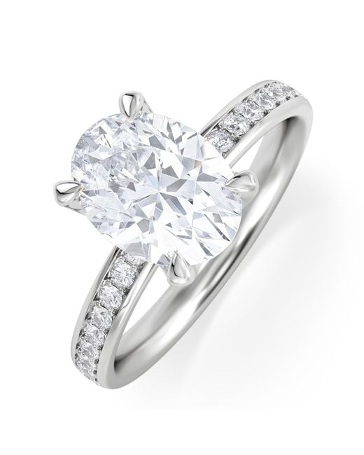 The Diamond Store White Origin 2.25Ct Oval Cut Lab Diamond Solitaire Engagement Ring With Side Stones