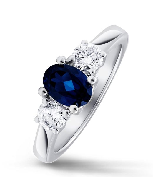 The Diamond Store Blue Lab Sapphire 0.80Ct And Lab Diamonds 0.50Ct 18K Ring