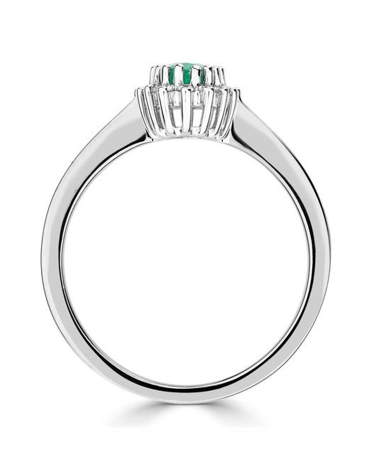 The Diamond Store Green Emerald 6 X 4Mm And Diamond 9K Ring Item A4434