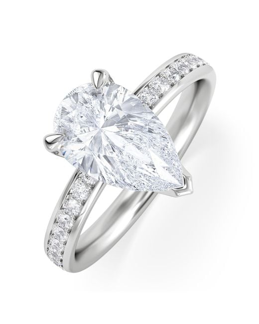 The Diamond Store White Origin 2.25Ct Pear Cut Lab Diamond Solitaire Engagement Ring With Side Stones