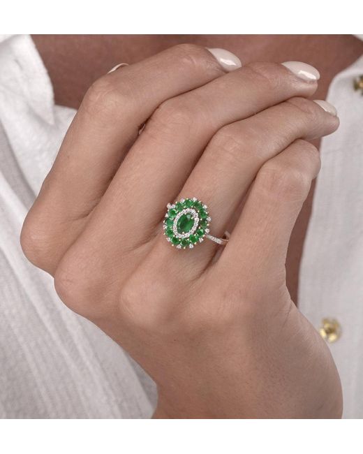 The Diamond Store Green 1.35Ct Emerald Asteria Collection Lab Diamond Halo Ring