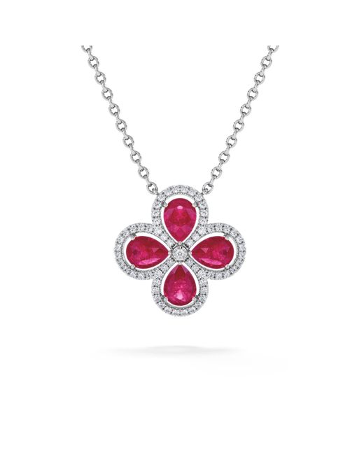 The Diamond Store Pink Bloom 3.30Ct Lab Ruby And Lab Diamond Necklace