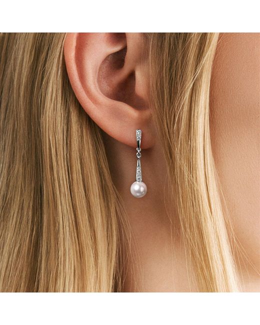 The Diamond Store White Eden 6.5Mm Round Pearl And Lab Diamond Drop Earrings