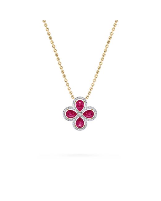 The Diamond Store Pink Bloom 3.30Ct Lab Ruby And Lab Diamond Necklace