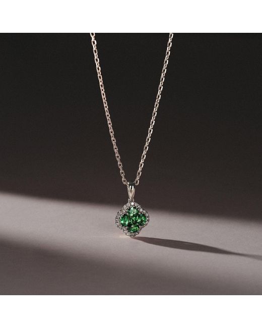 The Diamond Store Green Alegria 0.75Ct Lab Emerald Halo Pendant Necklace