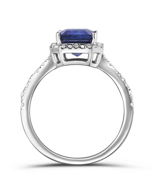 The Diamond Store Blue Astra 1.90Ct Lab Sapphire Halo Shoulder Set Octagon Cut Ring