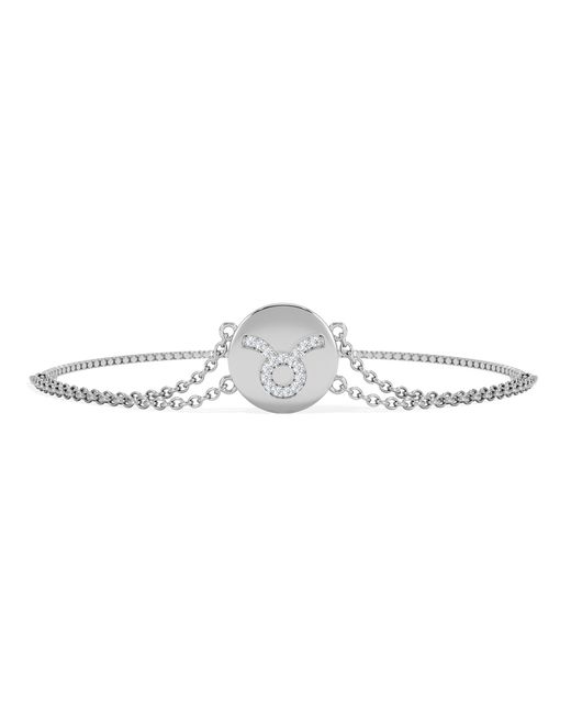 The Diamond Store White Astrology Taurus 0.07Ct Lab Grown Diamond Adjustable Medallion Bracelet Sterling