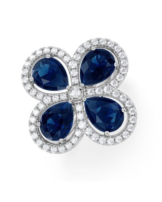The Diamond Store Blue Bloom 3.40Ct Lab Sapphire And Lab Diamond Ring
