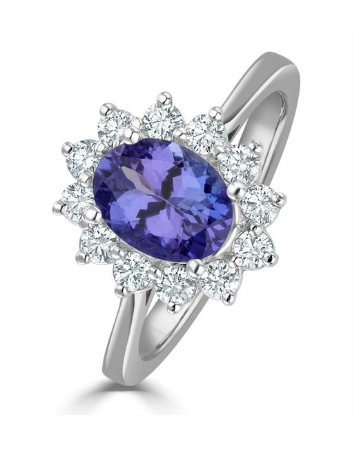 The Diamond Store Blue Tanzanite 8 X 6Mm And 0.50Ct Diamond 18K Ring