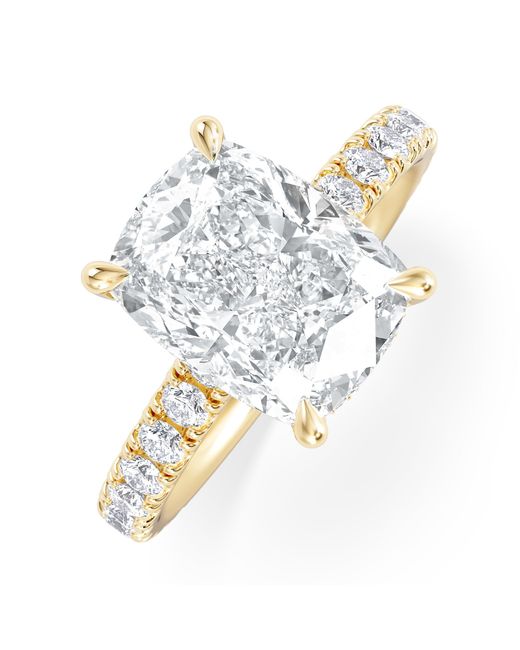 The Diamond Store Metallic Amora 3.00Ct Elongated Cushion Cut Lab Diamond Hidden Halo Engagement Ring With Side Stones