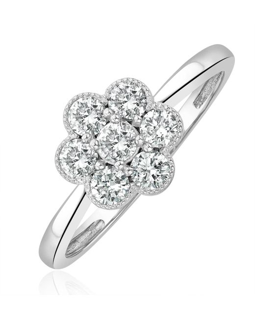 The Diamond Store White Lab Diamond Flower Ring 0.50Ct H/Si