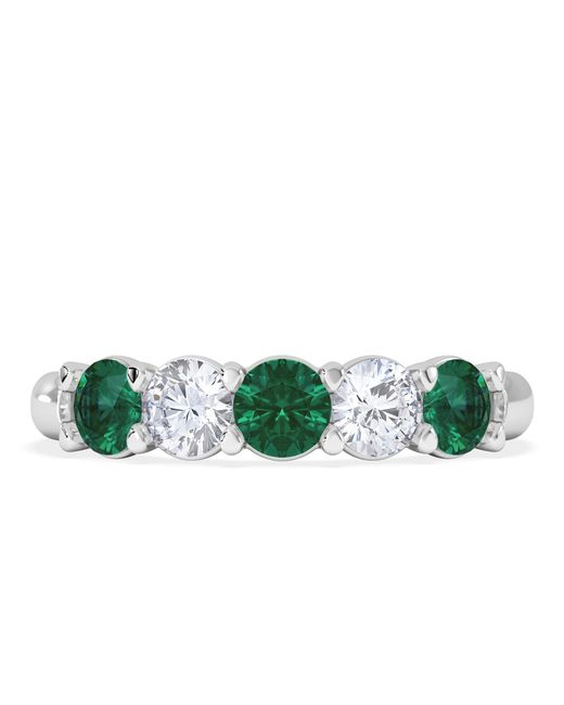 The Diamond Store Green Solene 0.75Ct Round Cut Lab Emerald And Lab Diamond Half Eternity Ring