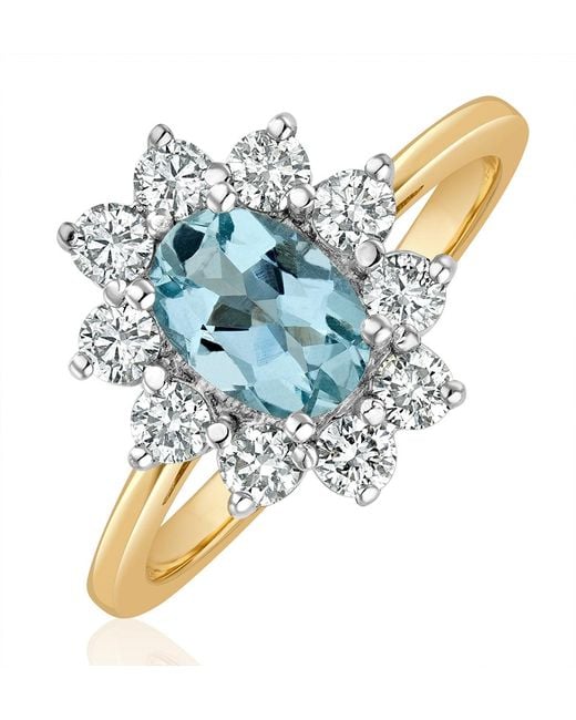 The Diamond Store Blue Aquamarine 0.70Ct And Diamond 0.50Ct 18K Ring