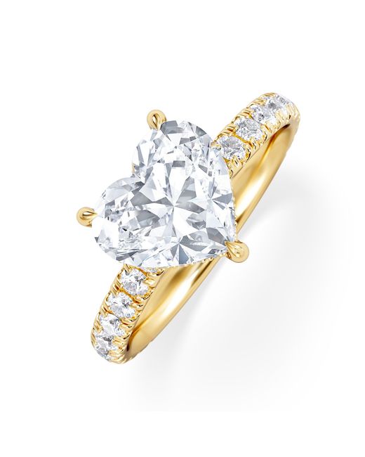 The Diamond Store Metallic Amora Heart 2.55Ct Hidden Halo Lab Diamond Engagement Ring With Side Stones Set