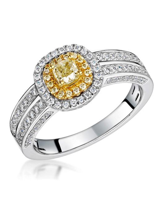 The Diamond Store Metallic Shaya Diamond Double Halo Engagement Ring 0.65Ct 18K