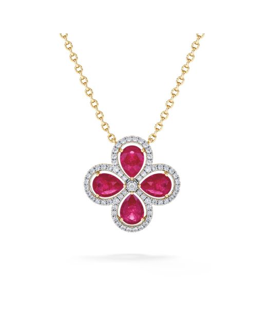 The Diamond Store Pink Bloom 3.30Ct Lab Ruby And Lab Diamond Necklace
