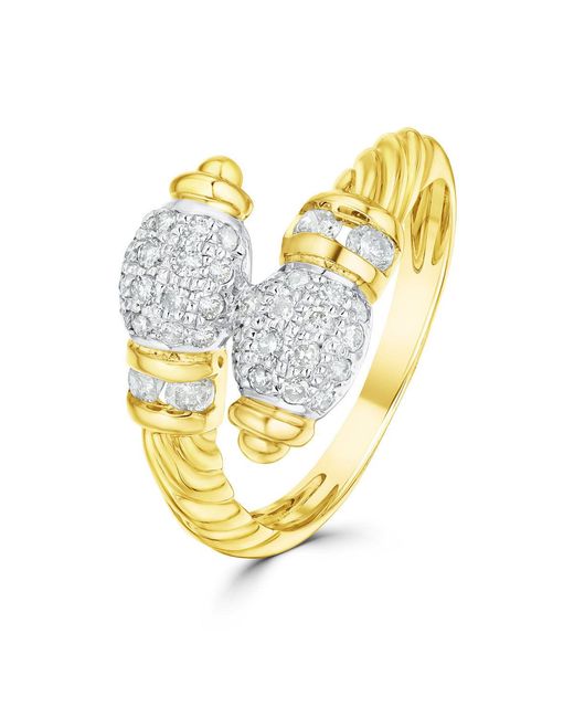 The Diamond Store Metallic 9K Diamond Pave Detail Crossover Ring 0.52Ct