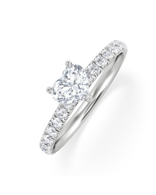 The Diamond Store White Amora Heart 0.97Ct Hidden Halo Lab Diamond Engagement Ring With Side Stones Set