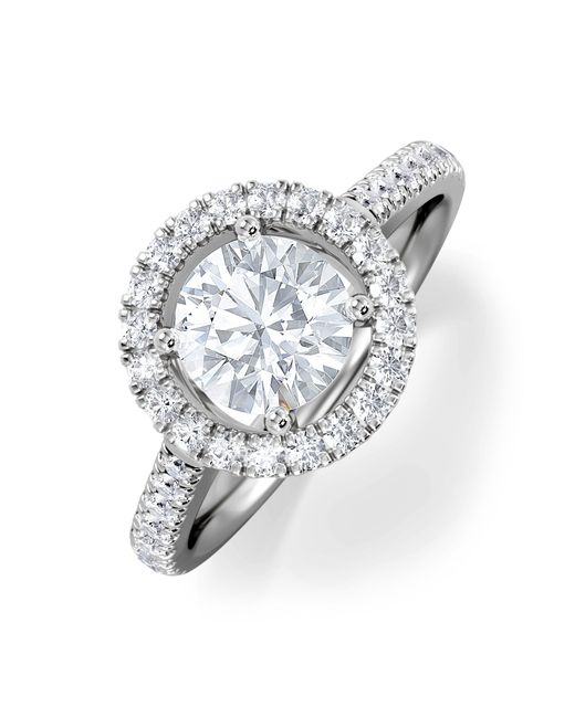 The Diamond Store White Ella Halo Lab Diamond Engagement Ring Igi 1.30Ct F/Vs1 18K